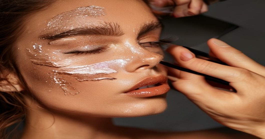 Maquilladora profesional aplicando técnica de maquillaje en capas sobre modelo