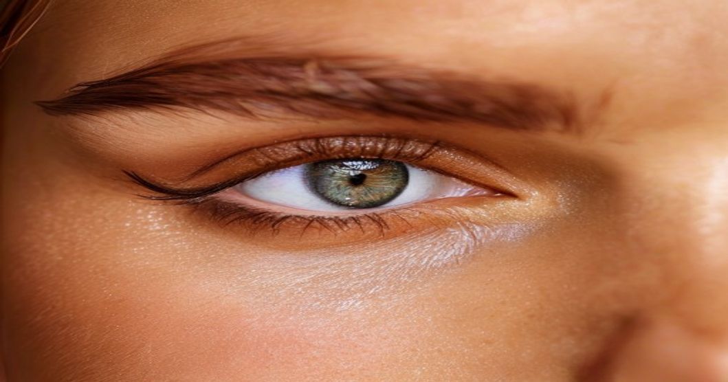 Primer plano de cejas perfectamente maquilladas con relleno natural pelo a pelo