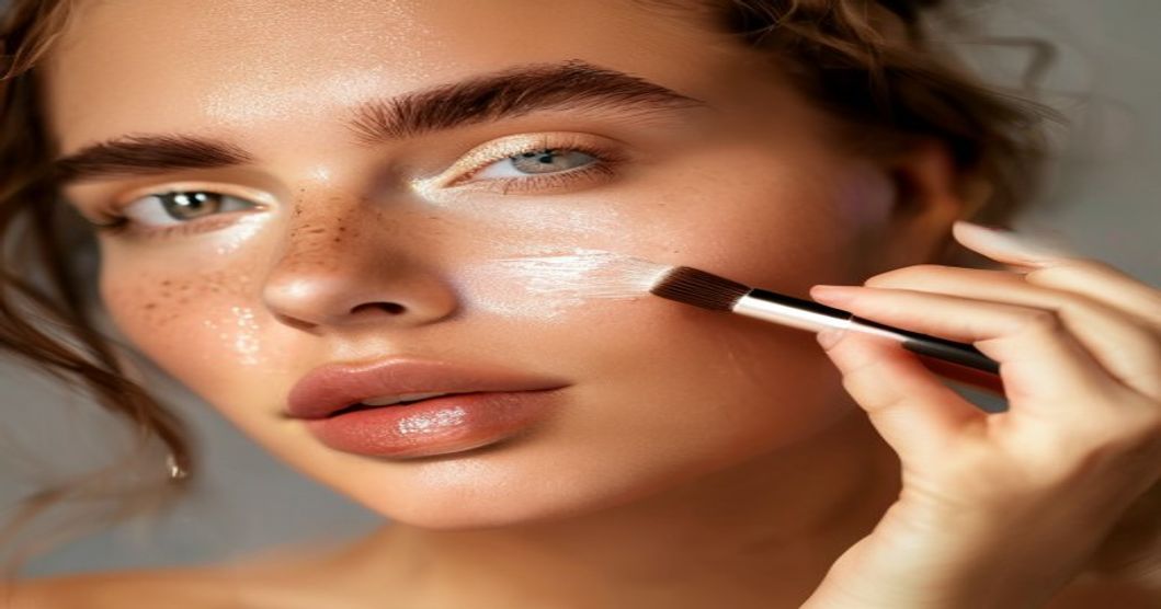 Primer plano de zona del ojo con corrector aplicado perfectamente bajo las ojeras
