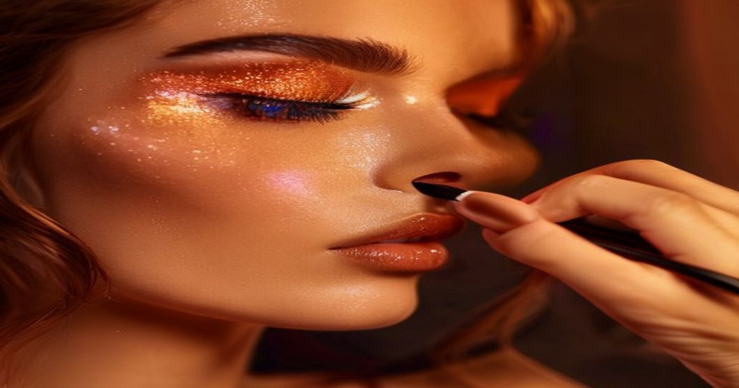 Primer plano de maquillaje de ojos con sombras y eyeliner