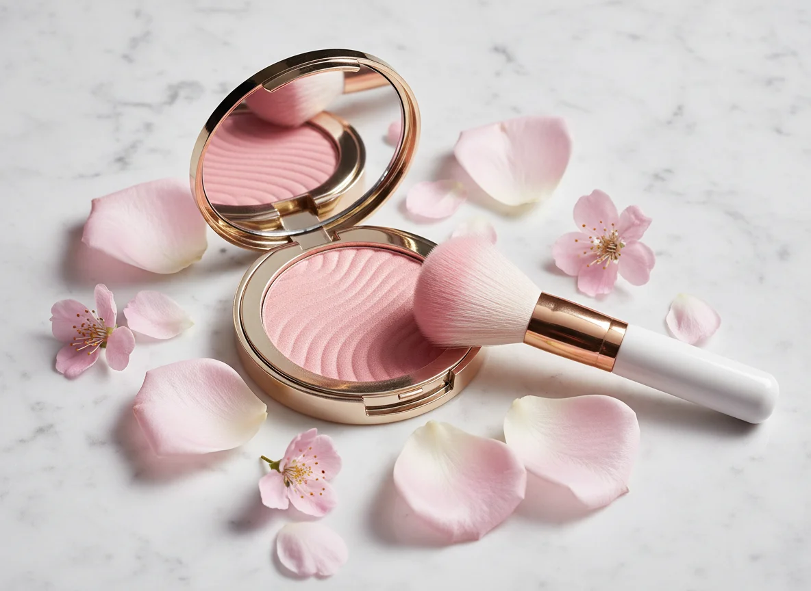 Productos de colorete con paleta rosa y coral