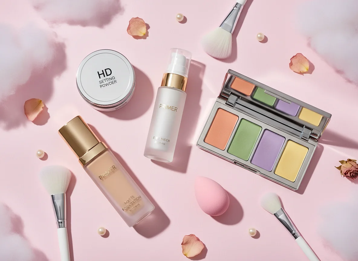 Productos de maquillaje para sesión de fotos profesional